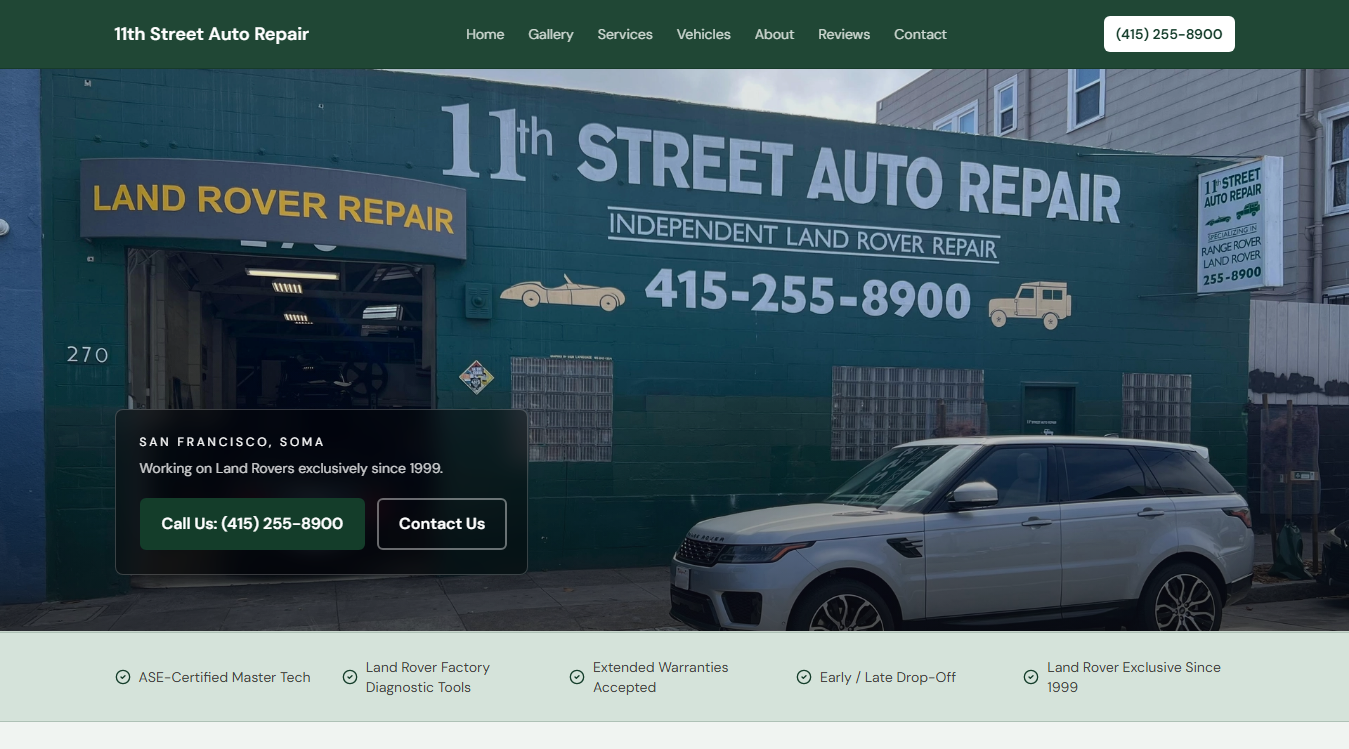 Website screenshot for 11th Street Auto Repair