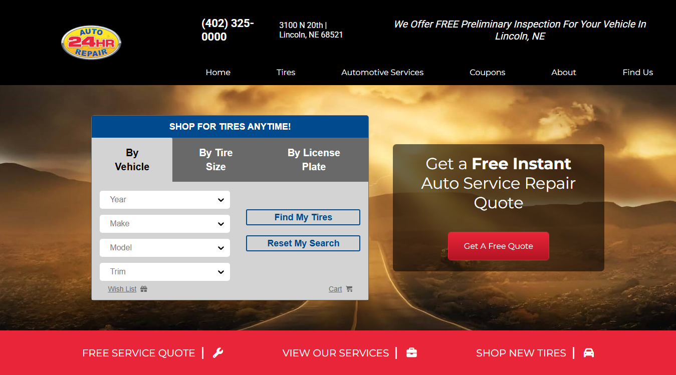 Website screenshot for 24 Hour Auto Repair