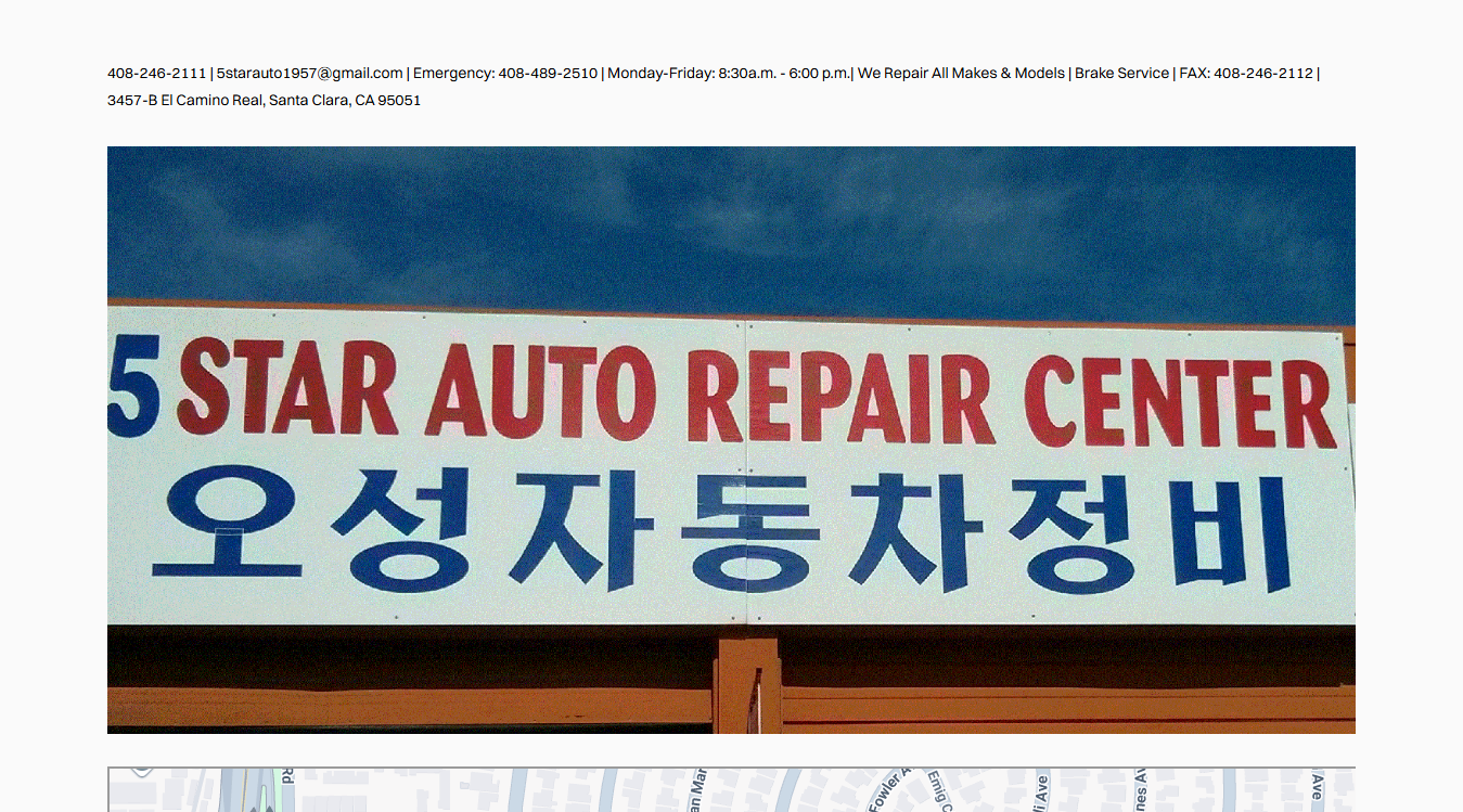 Website screenshot for 5 Star Auto Repair center
