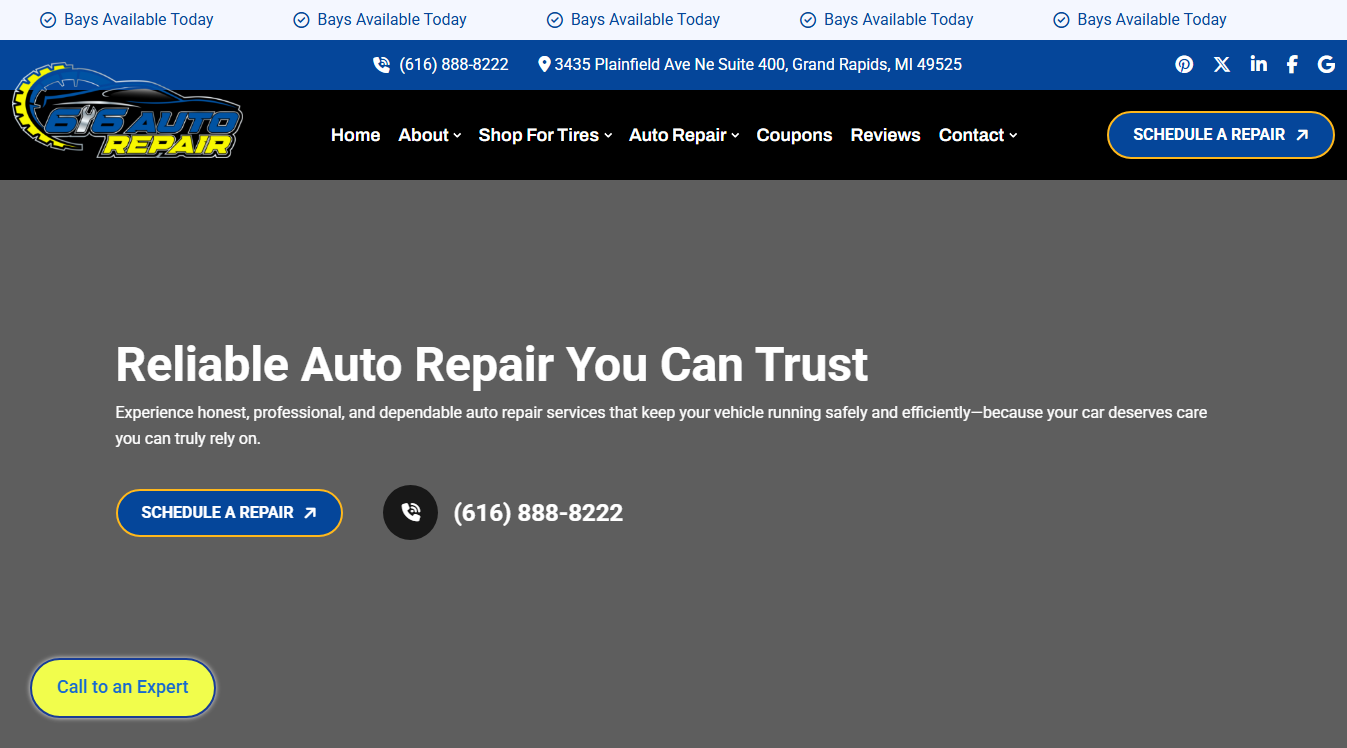 Website screenshot for 616 Auto Repair | Engine & Transmission Specialists