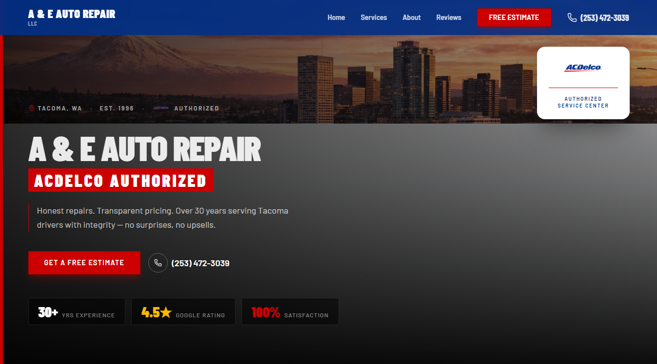 Website screenshot for A&E Auto Repair LLC