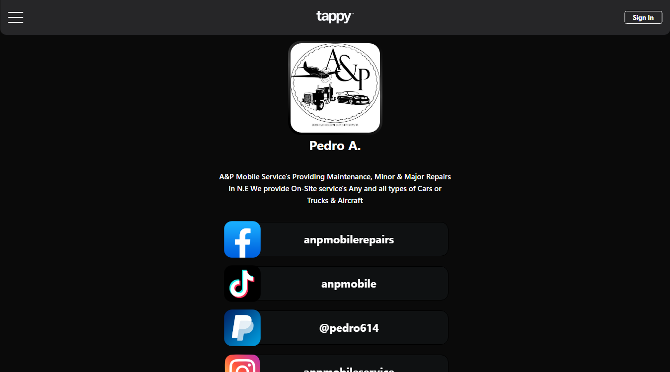 Screenshot of A&P Mobile Service's LLC
