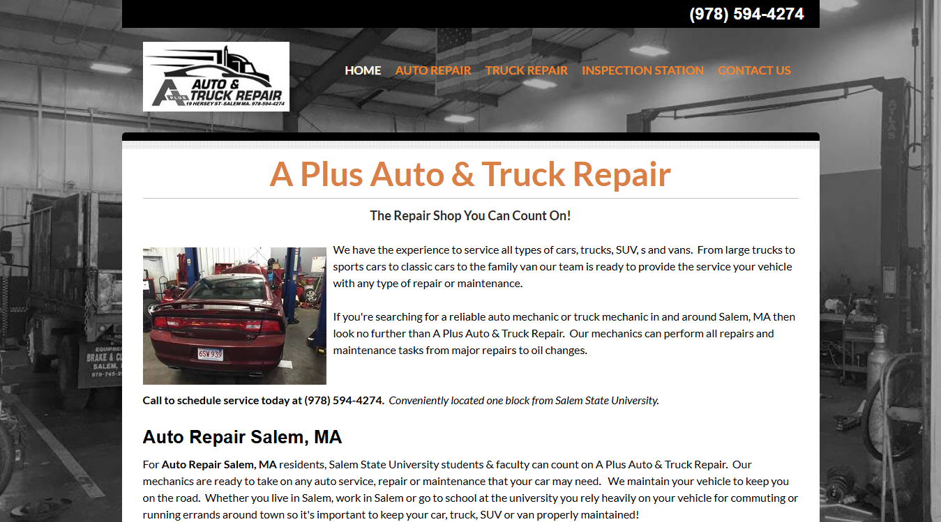 Website screenshot for A Plus Auto & Truck Repair