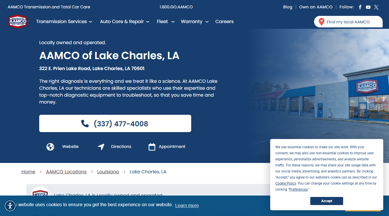 Website screenshot for AAMCO Transmissions & Total Car Care