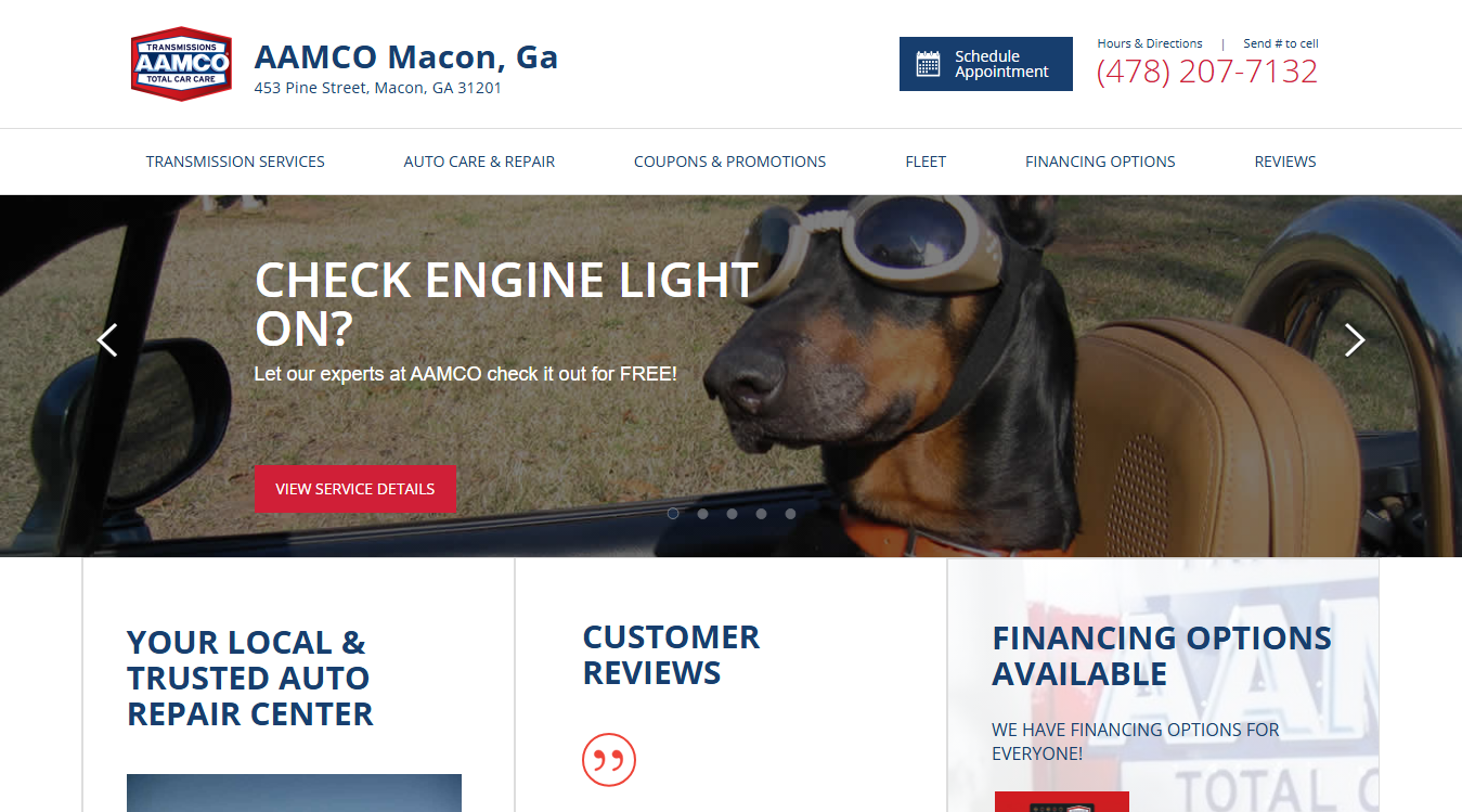 Website screenshot for AAMCO Transmissions & Total Car Care