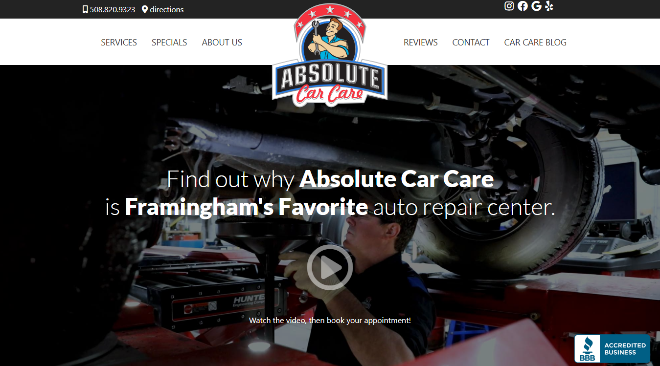 Website screenshot for Absolute Car Care
