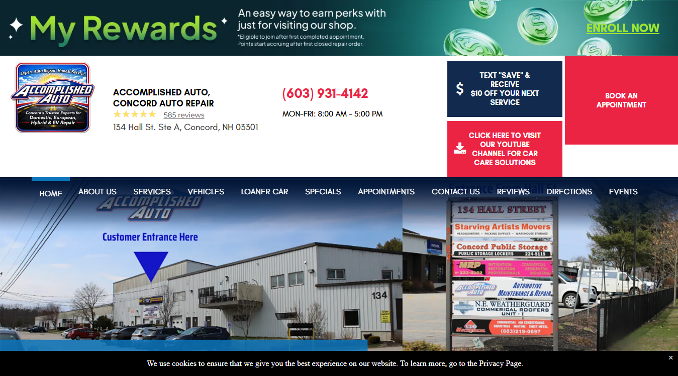 Website screenshot for Accomplished Auto