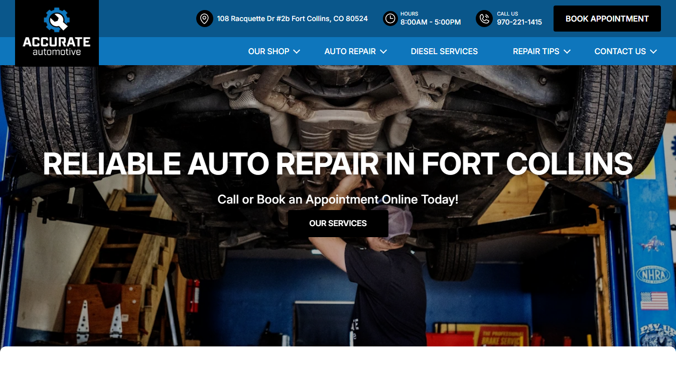 Website screenshot for Accurate Automotive
