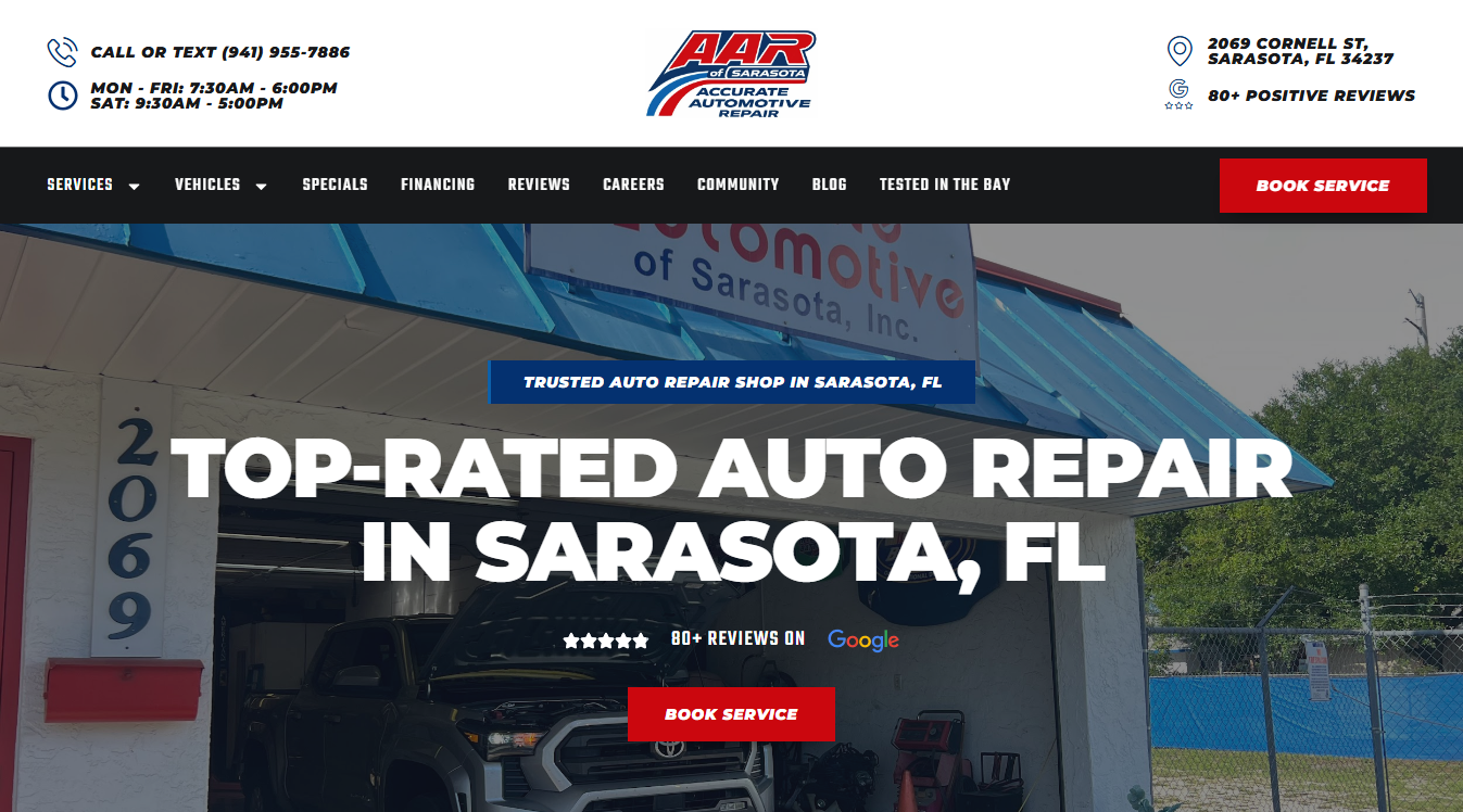 Website screenshot for Accurate Automotive Repair of Sarasota