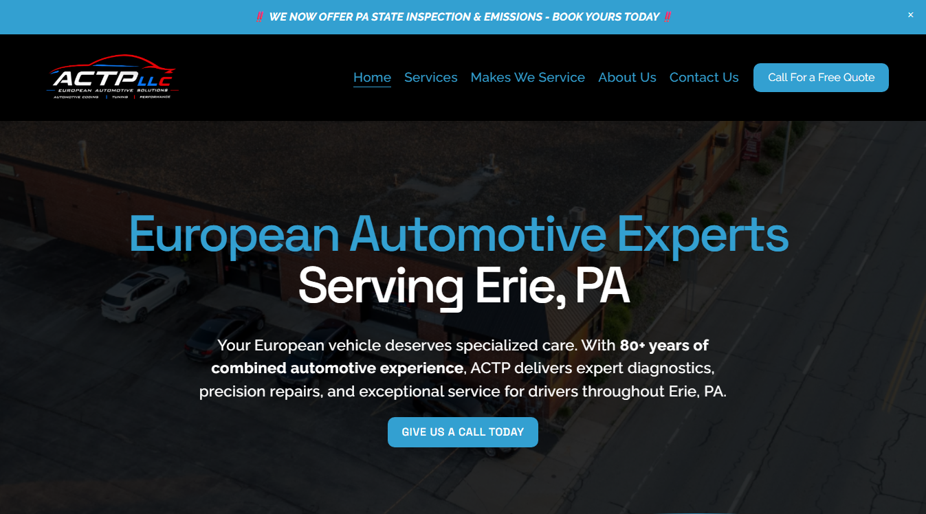 Website screenshot for ACTP LLC.