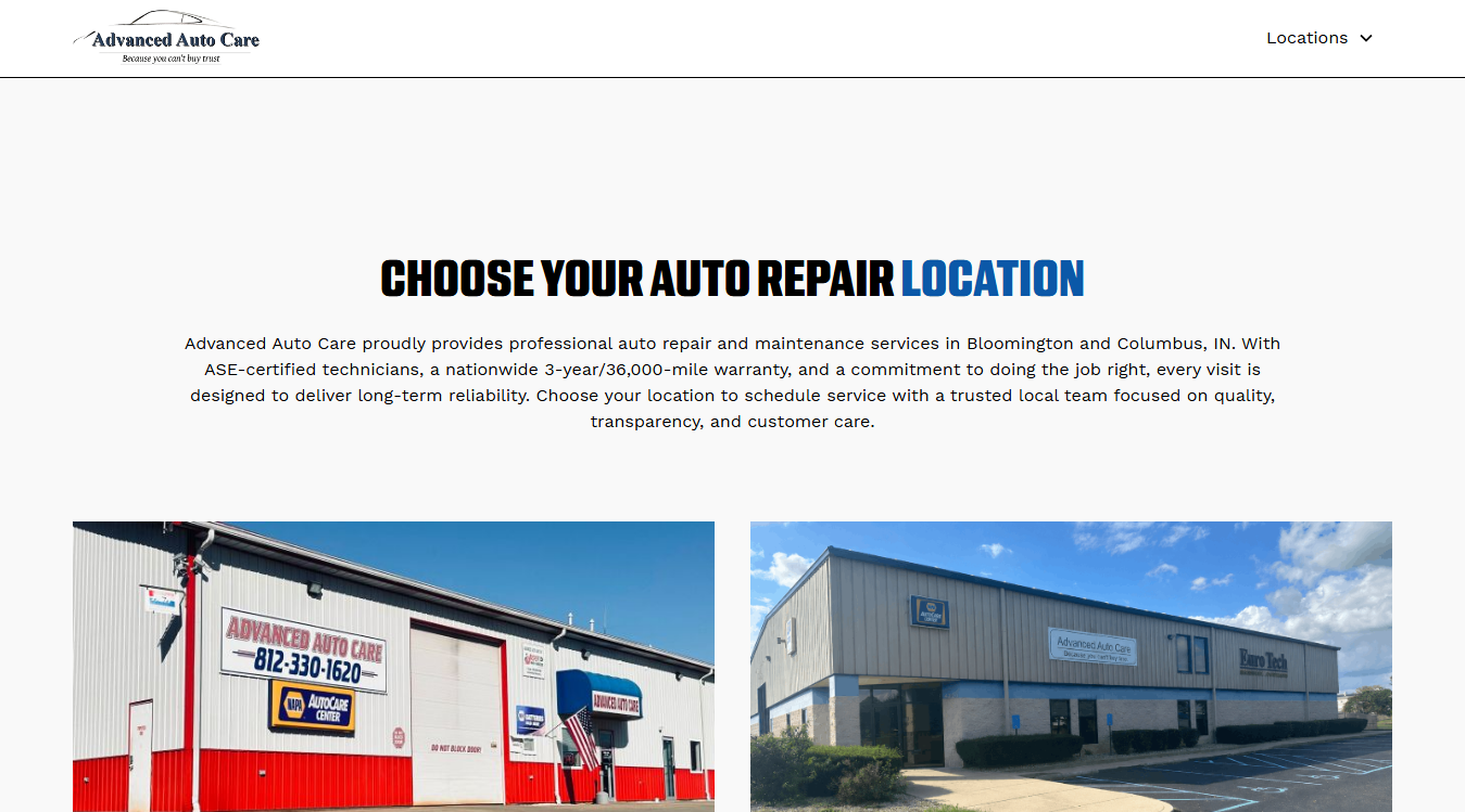 Screenshot of Advanced Auto Care of Bloomington