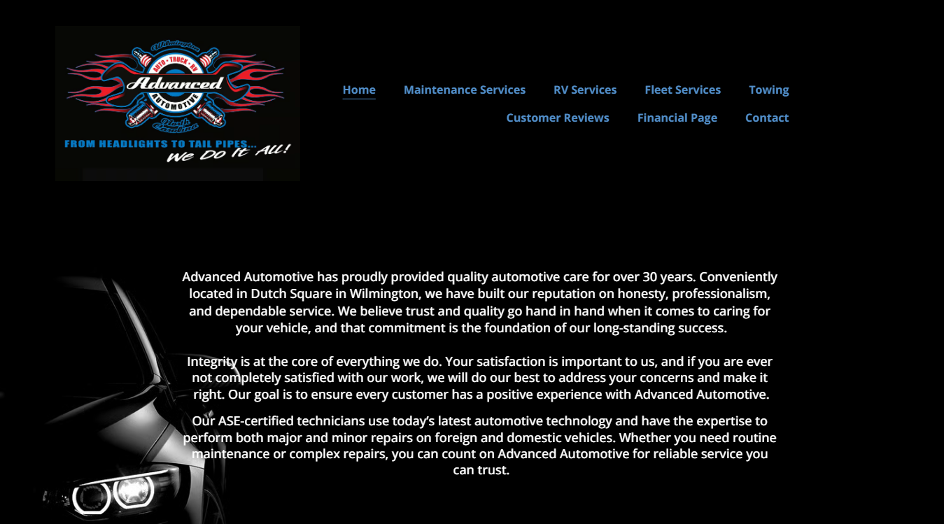 Screenshot of Advanced Automotive & RV