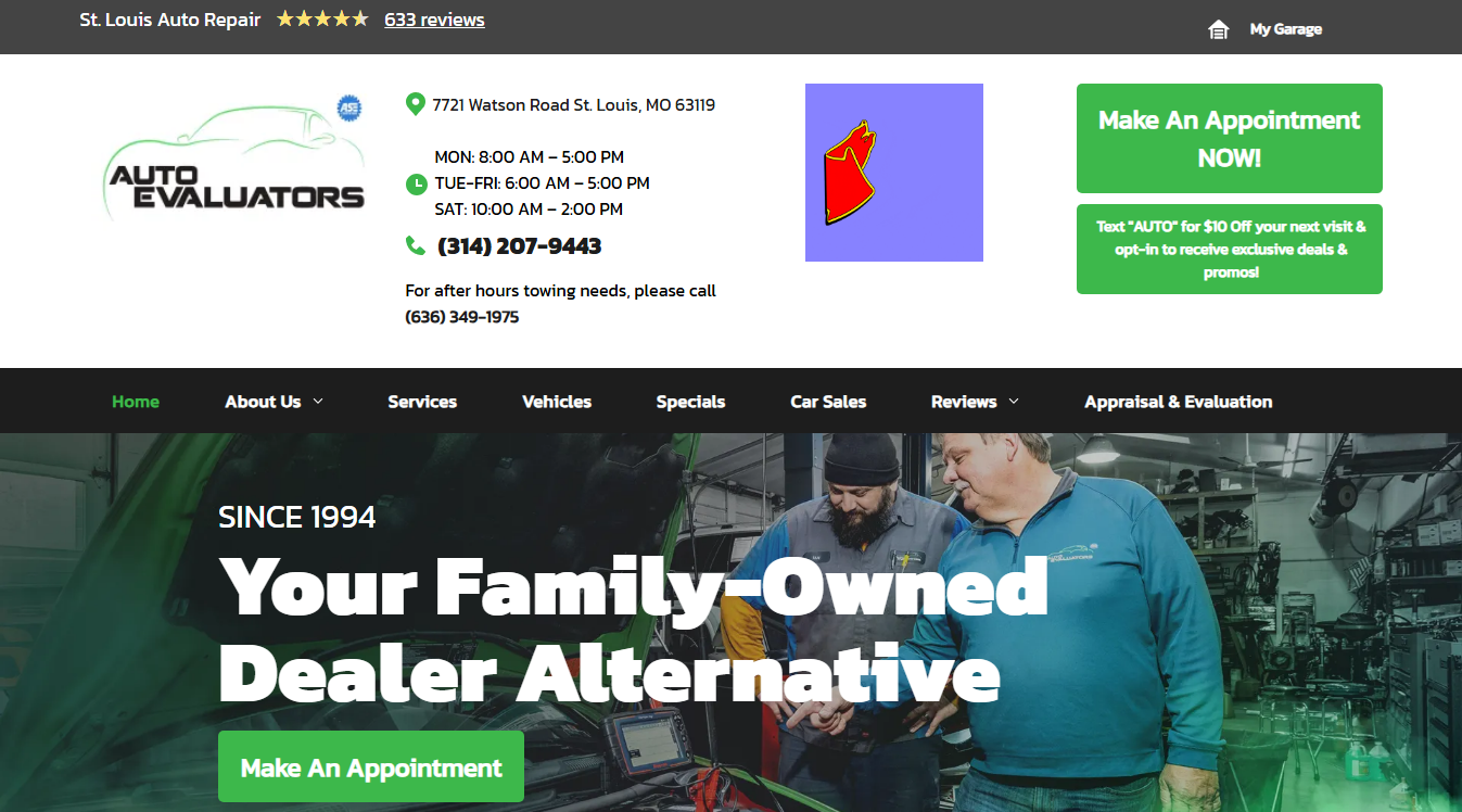 Website screenshot for Advanced Automotive LLC