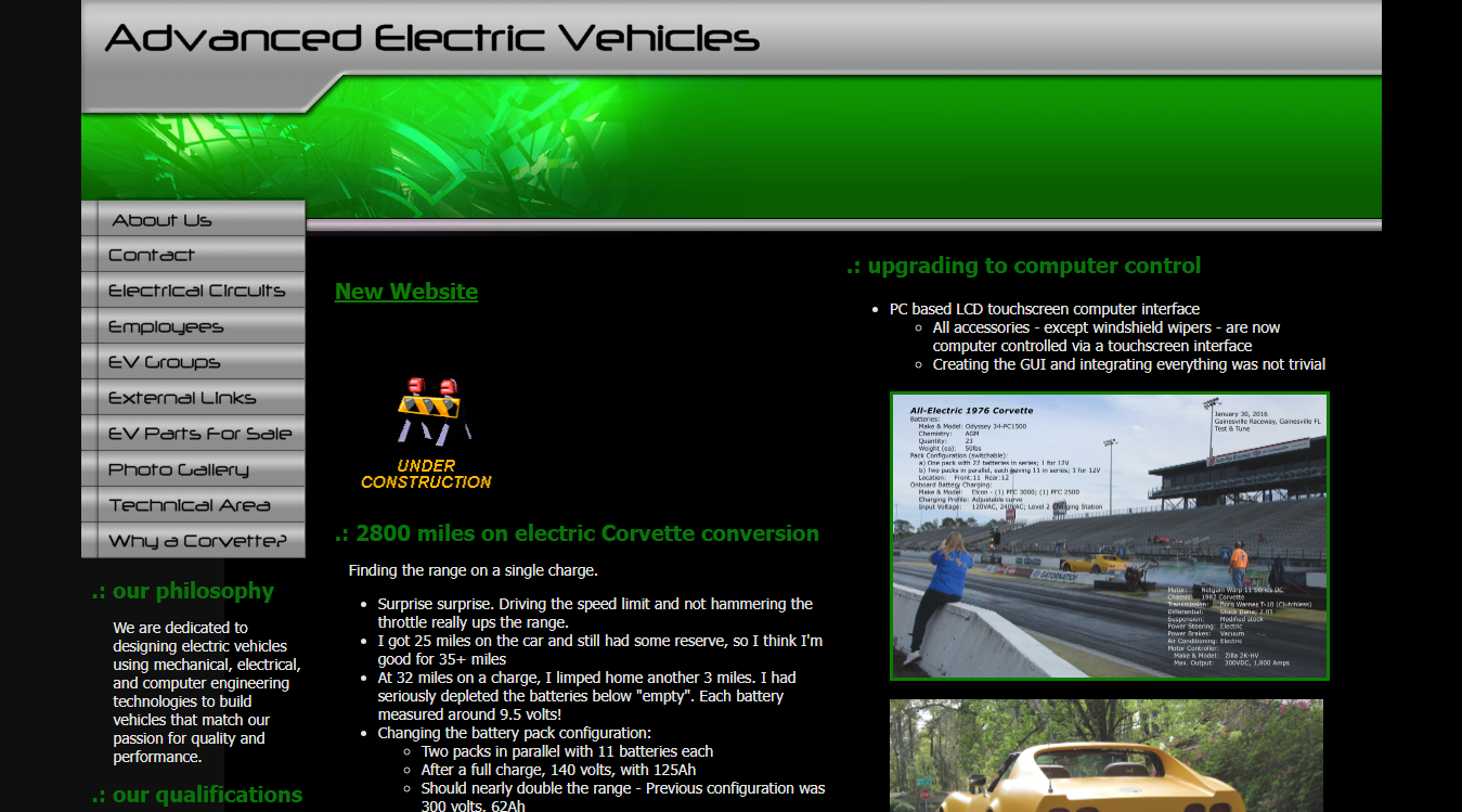 Screenshot of Advanced Electric Vehicles
