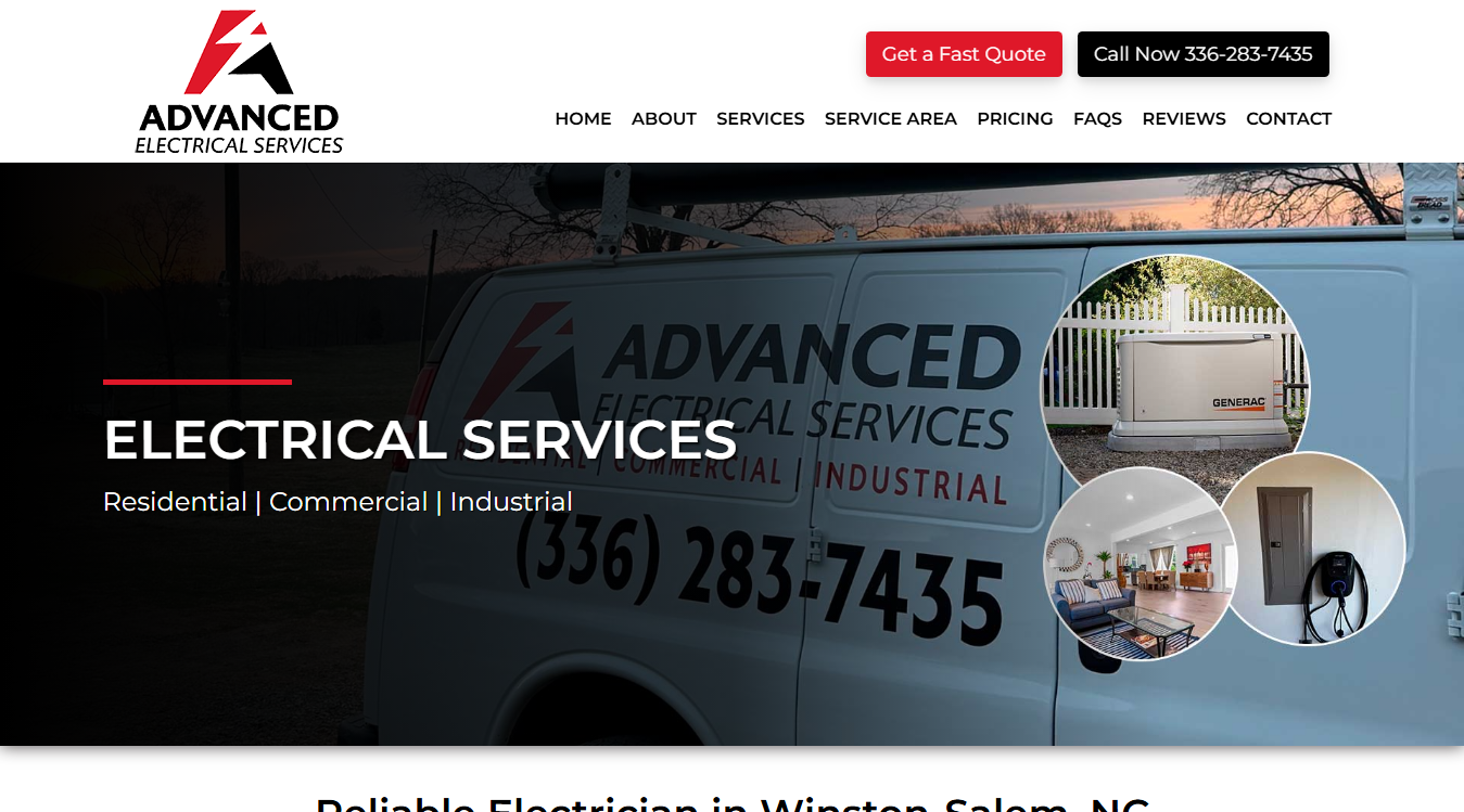 Website screenshot for Advanced Electrical Services LLC