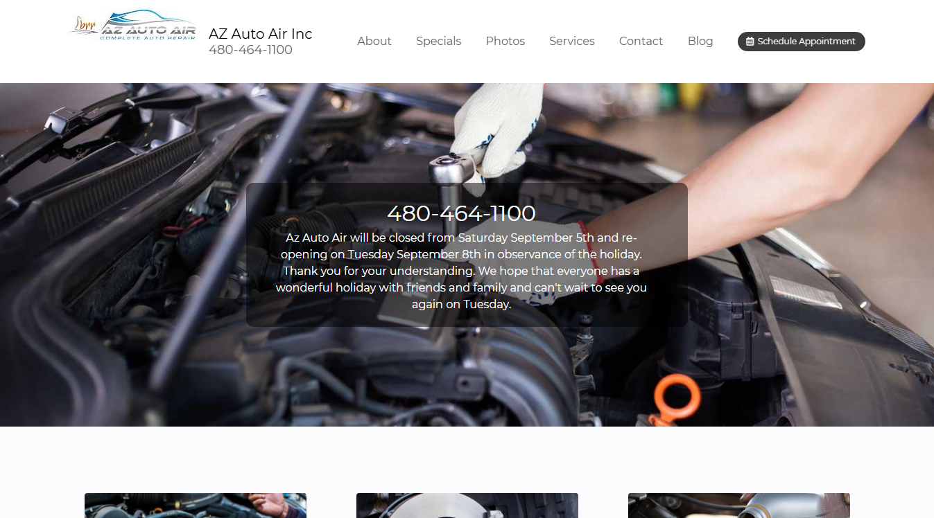 Website screenshot for AE AUTO SERVICE & REPAIR