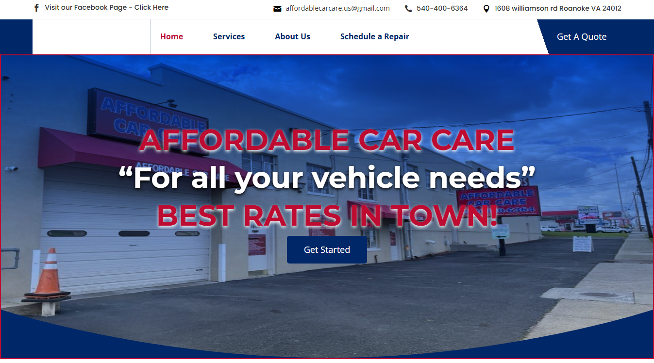 Website screenshot for Affordable Car Care