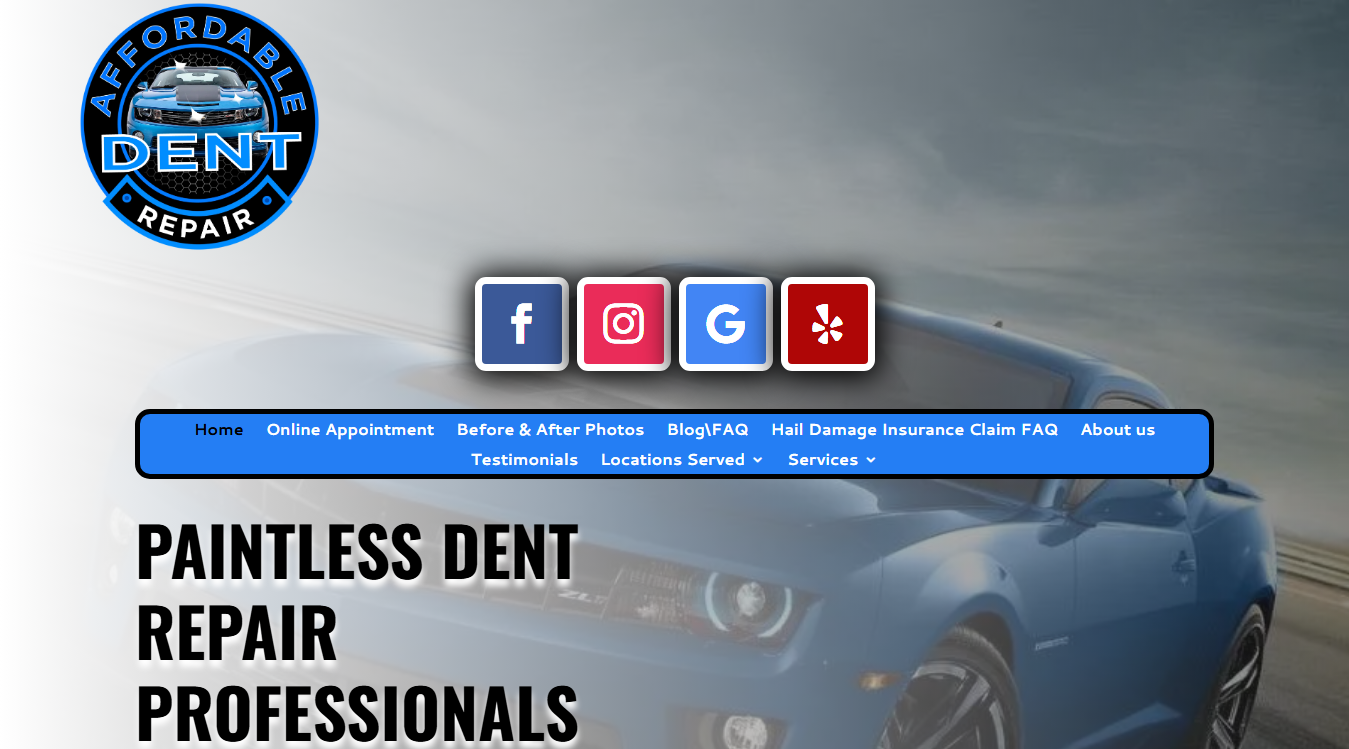 Website screenshot for Affordable Dent Repair