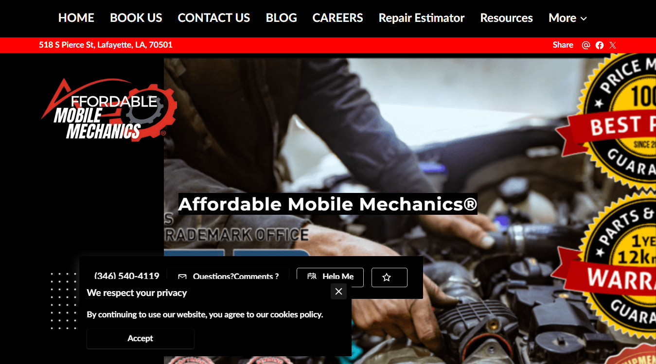 Screenshot of Affordable Mobile Mechanics®