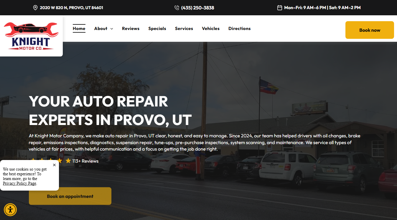 Website screenshot for AGM auto repair