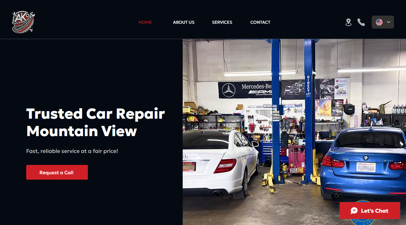 Website screenshot for AK Auto Repair