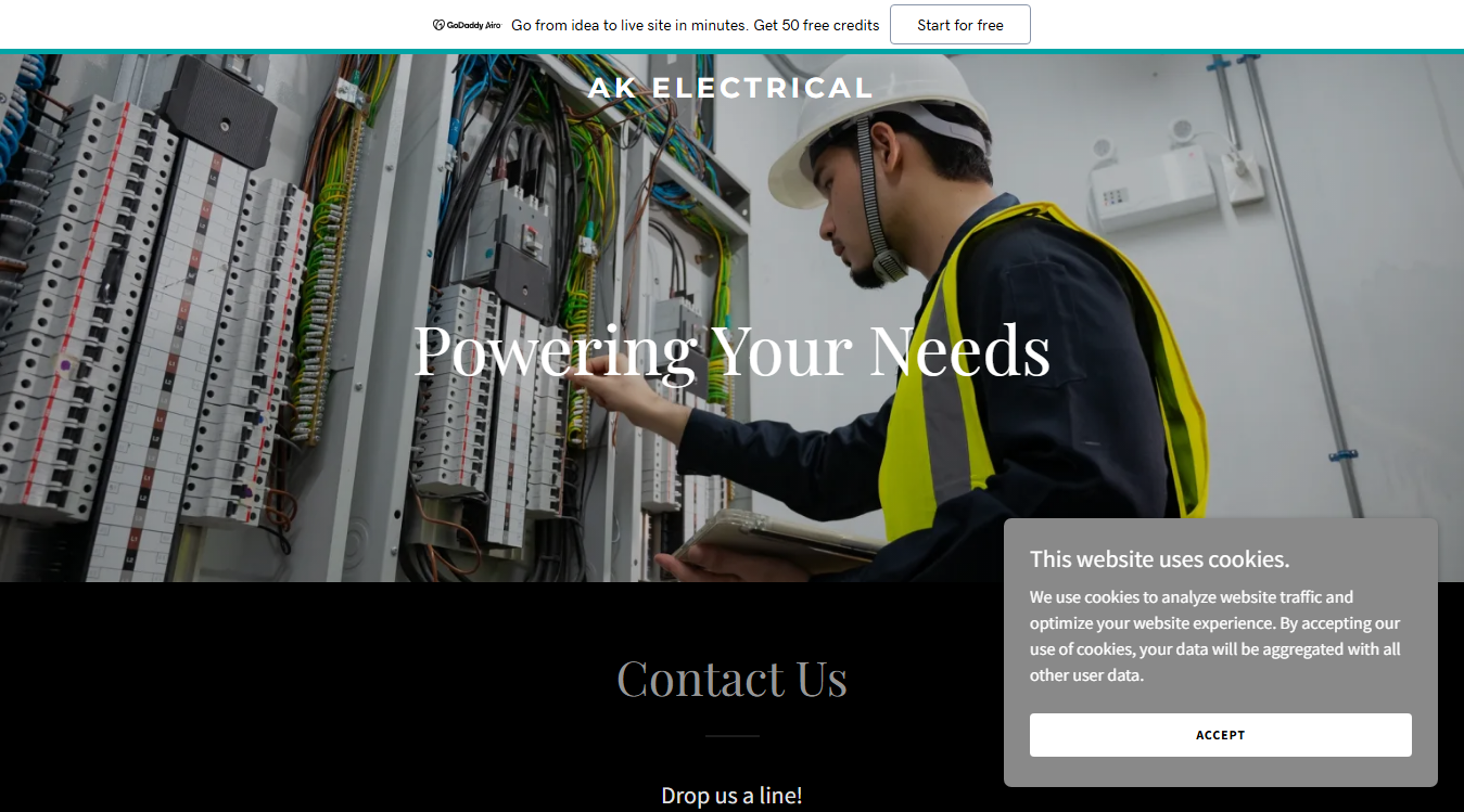 Website screenshot for AK Electrical