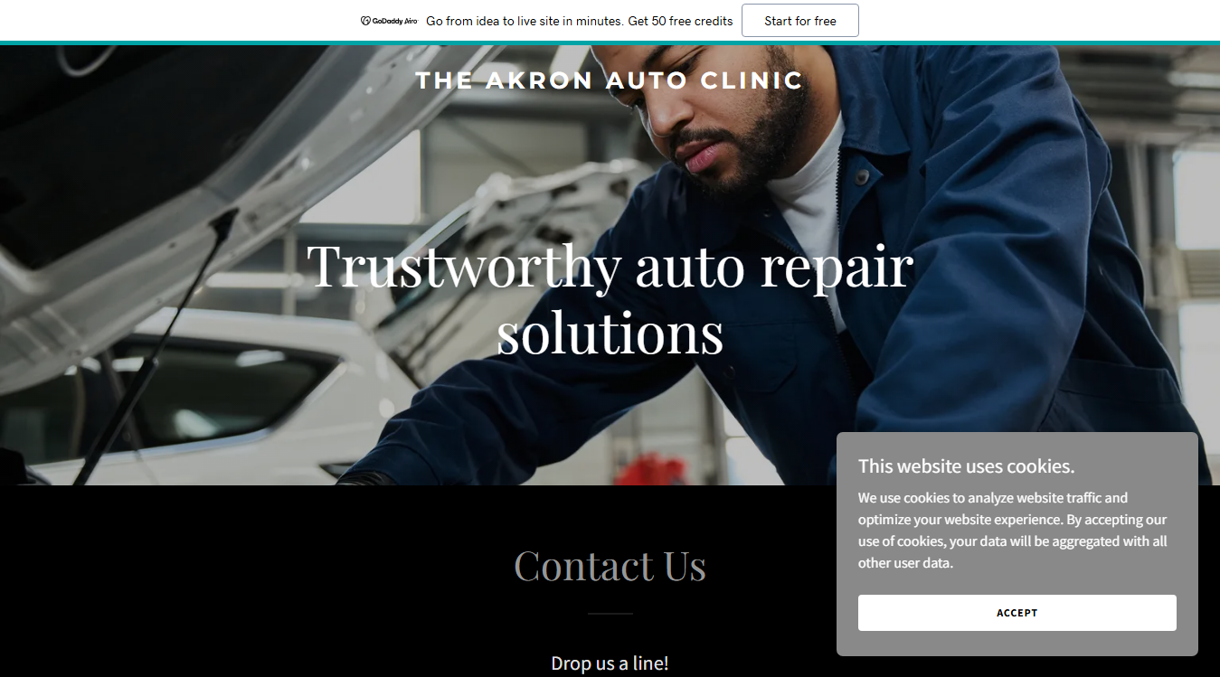 Website screenshot for Akron Auto Clinic