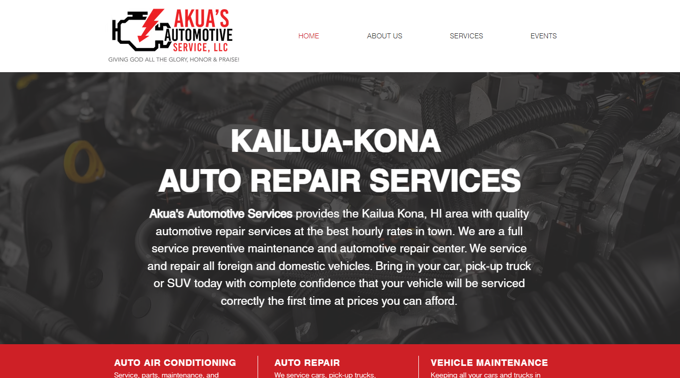 Website screenshot for Akua's Automotive Services