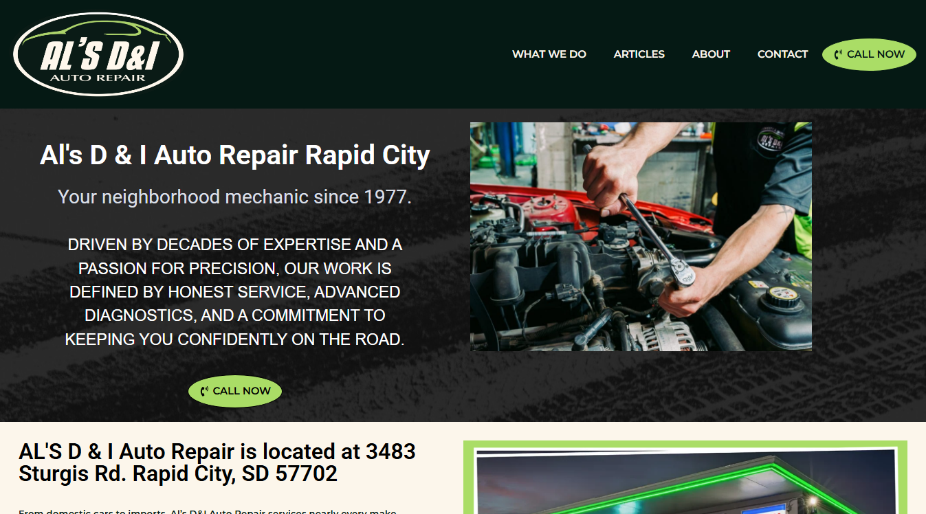 Website screenshot for Al's D & I Auto Repair