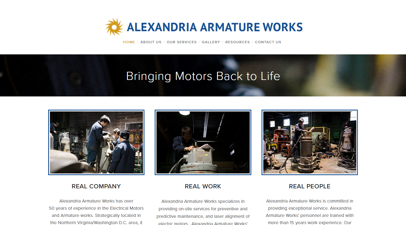 Website screenshot for Alexandria Armature Works