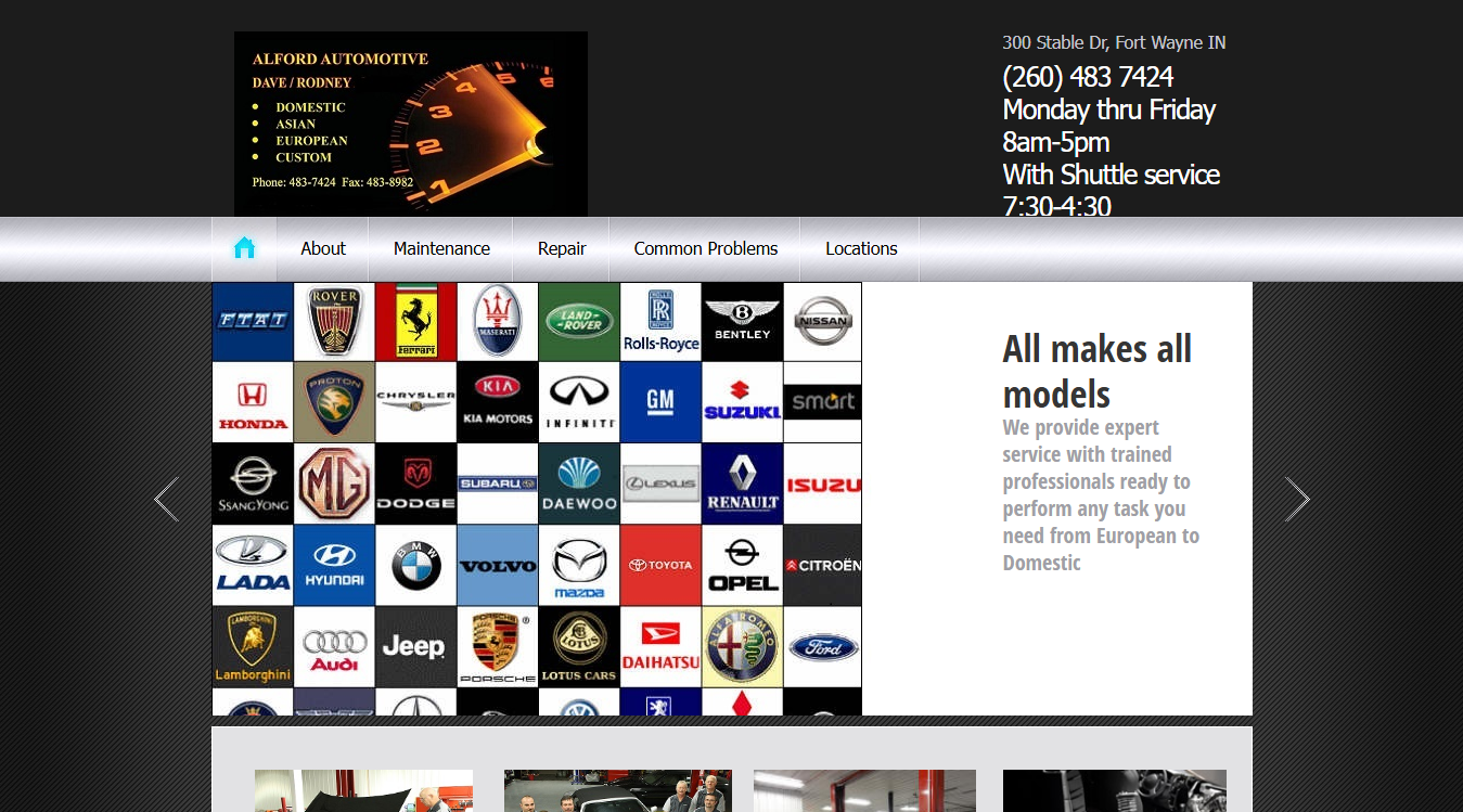 Website screenshot for Alford Automotive