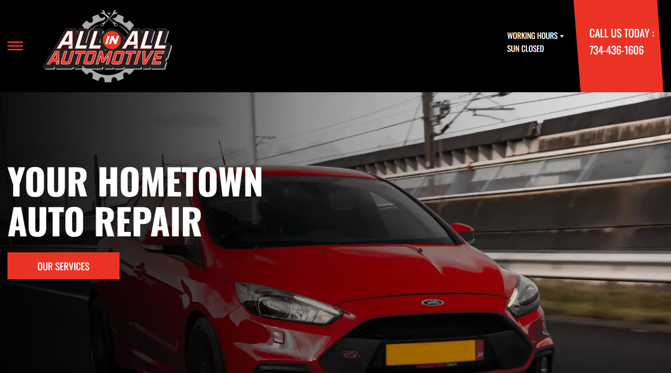 Website screenshot for All In All Automotive LLC