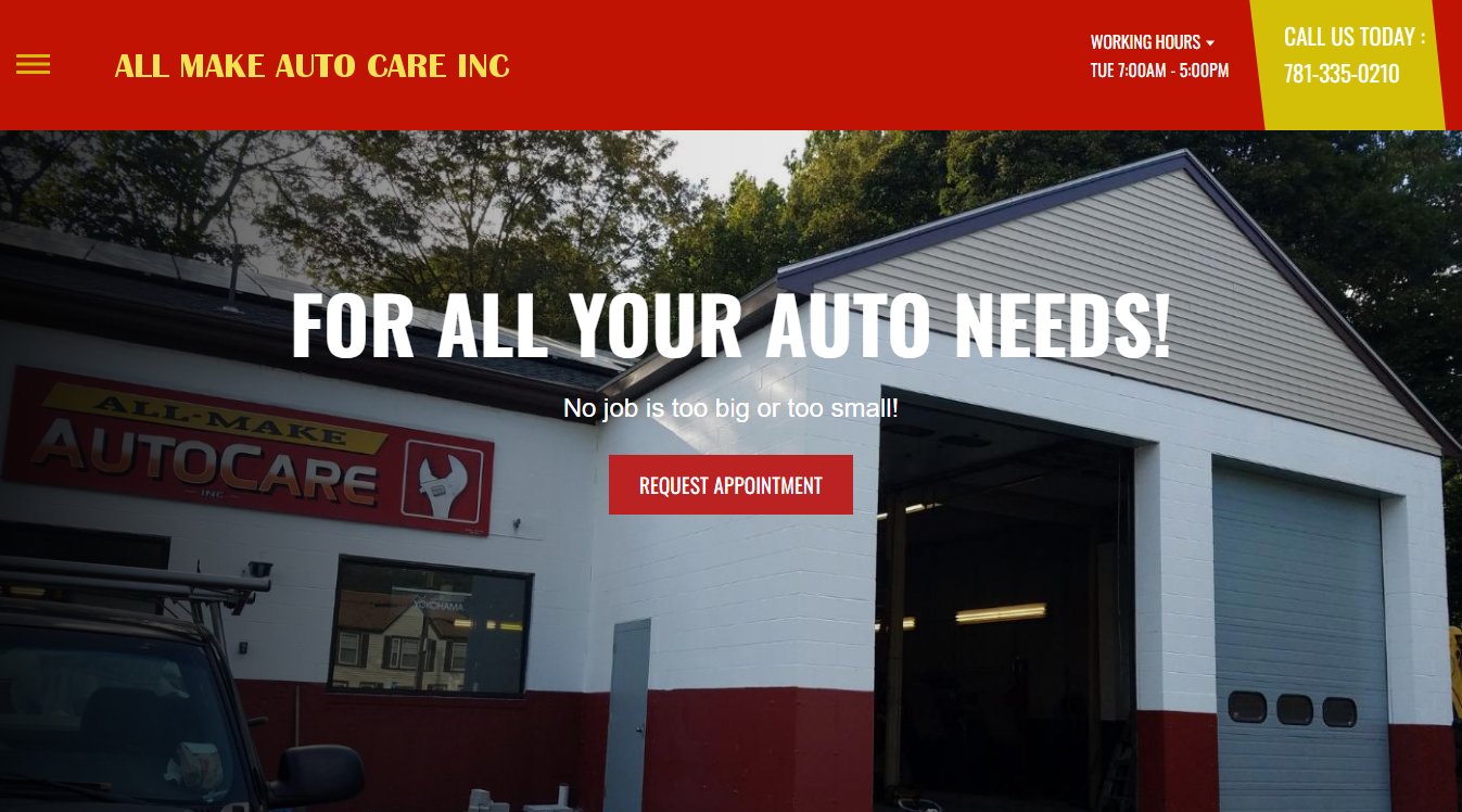 Website screenshot for All Make Auto Care Inc