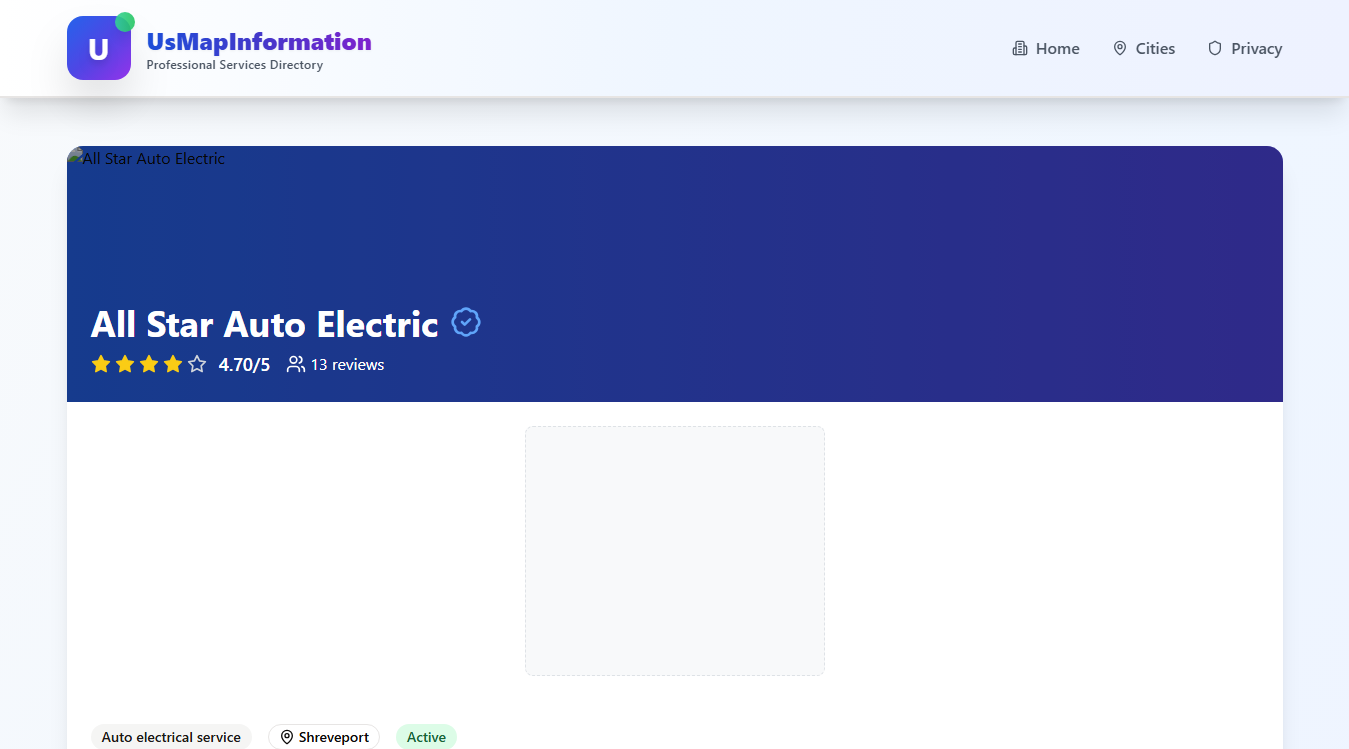 Website screenshot for All Star Auto Electric