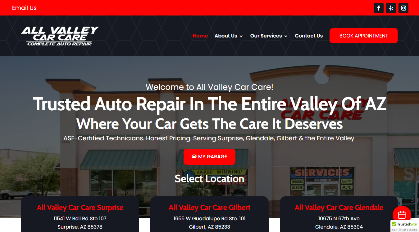 Website screenshot for All Valley Car Care