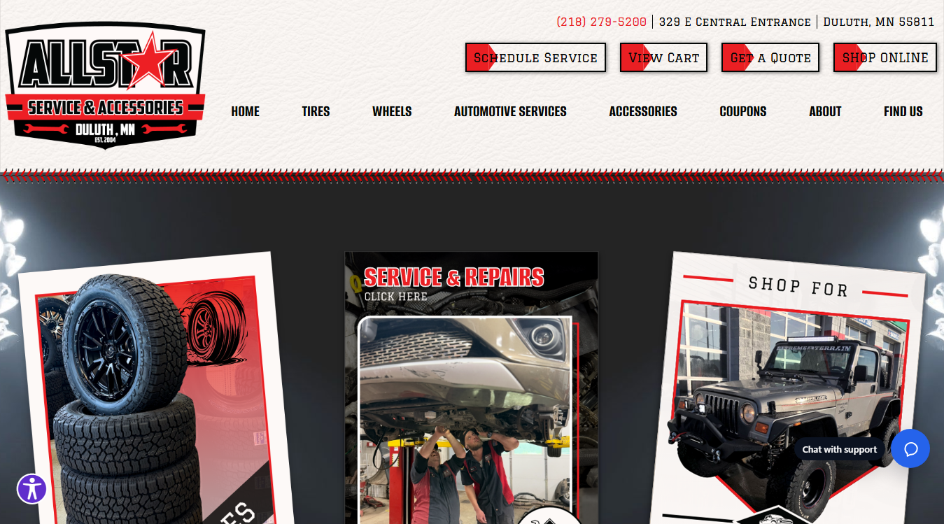 Website screenshot for Allstar Service Center