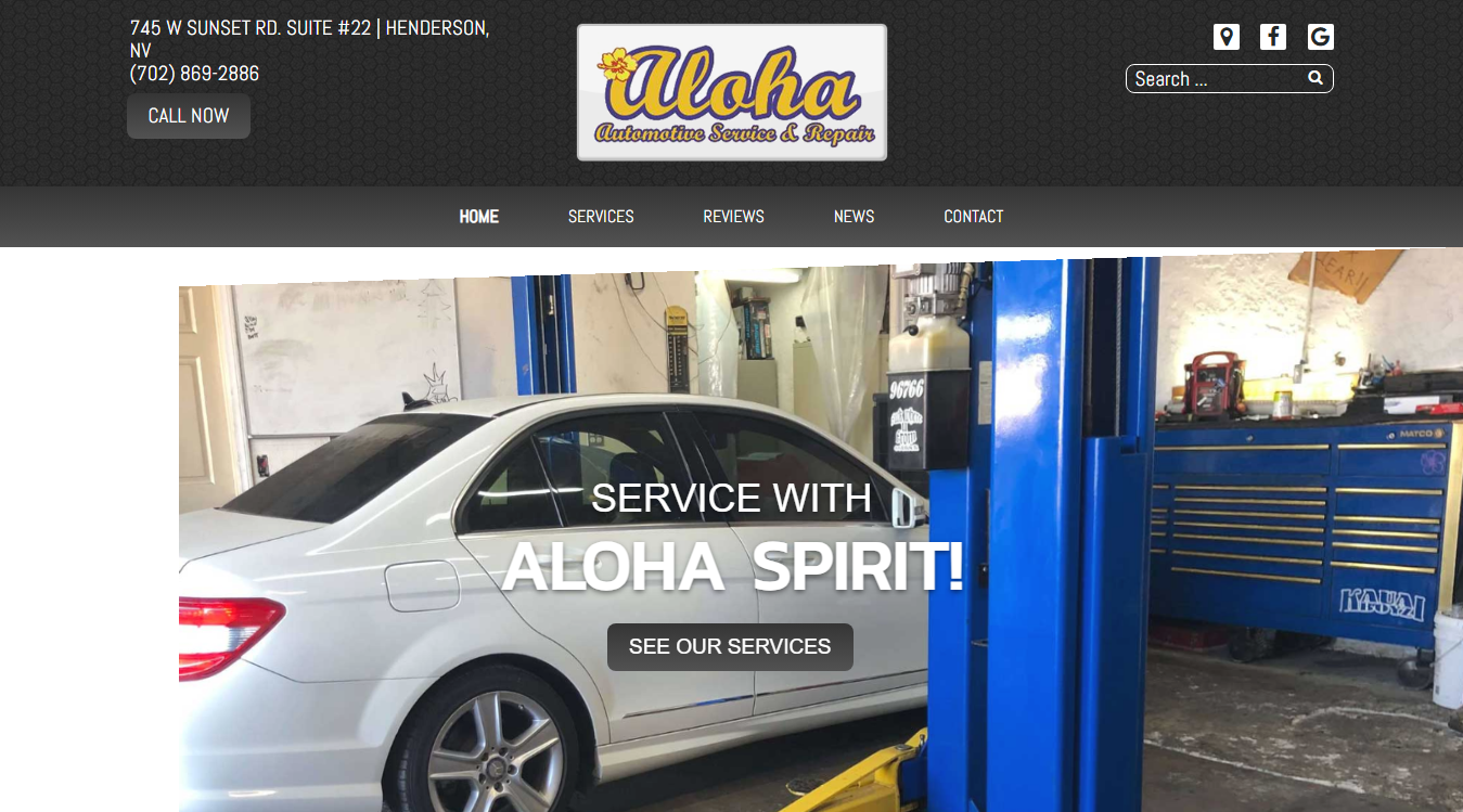 Website screenshot for Aloha Automotive & Repair