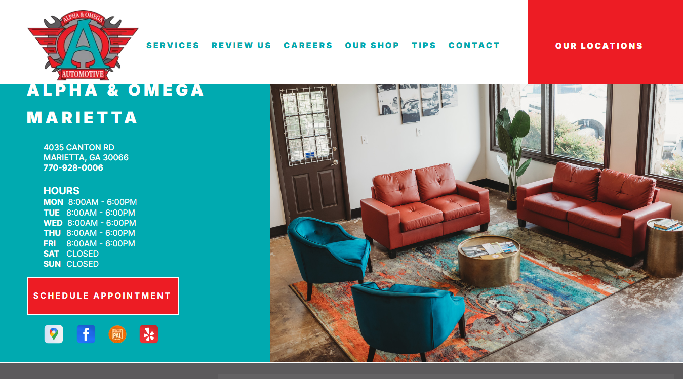 Website screenshot for Alpha & Omega Automotive