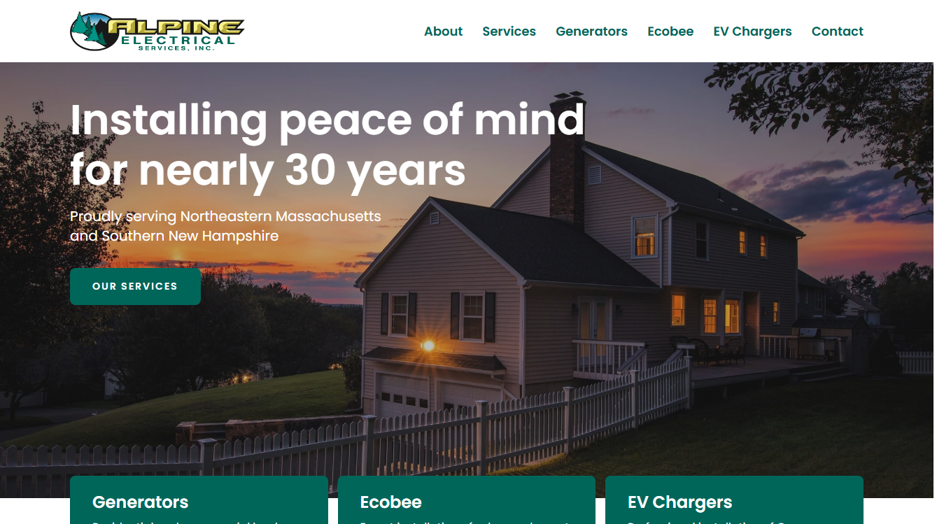 Website screenshot for Alpine Electrical Services, Inc
