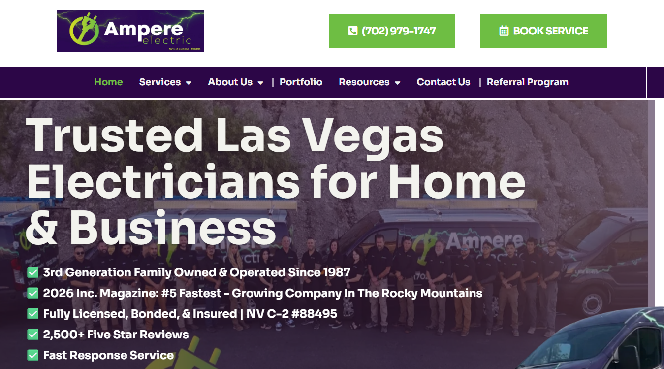 Website screenshot for Ampere Electric