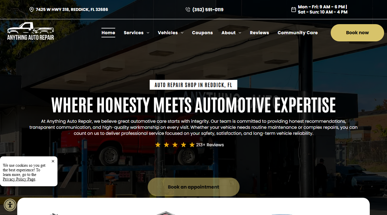 Website screenshot for Anything Auto Repair