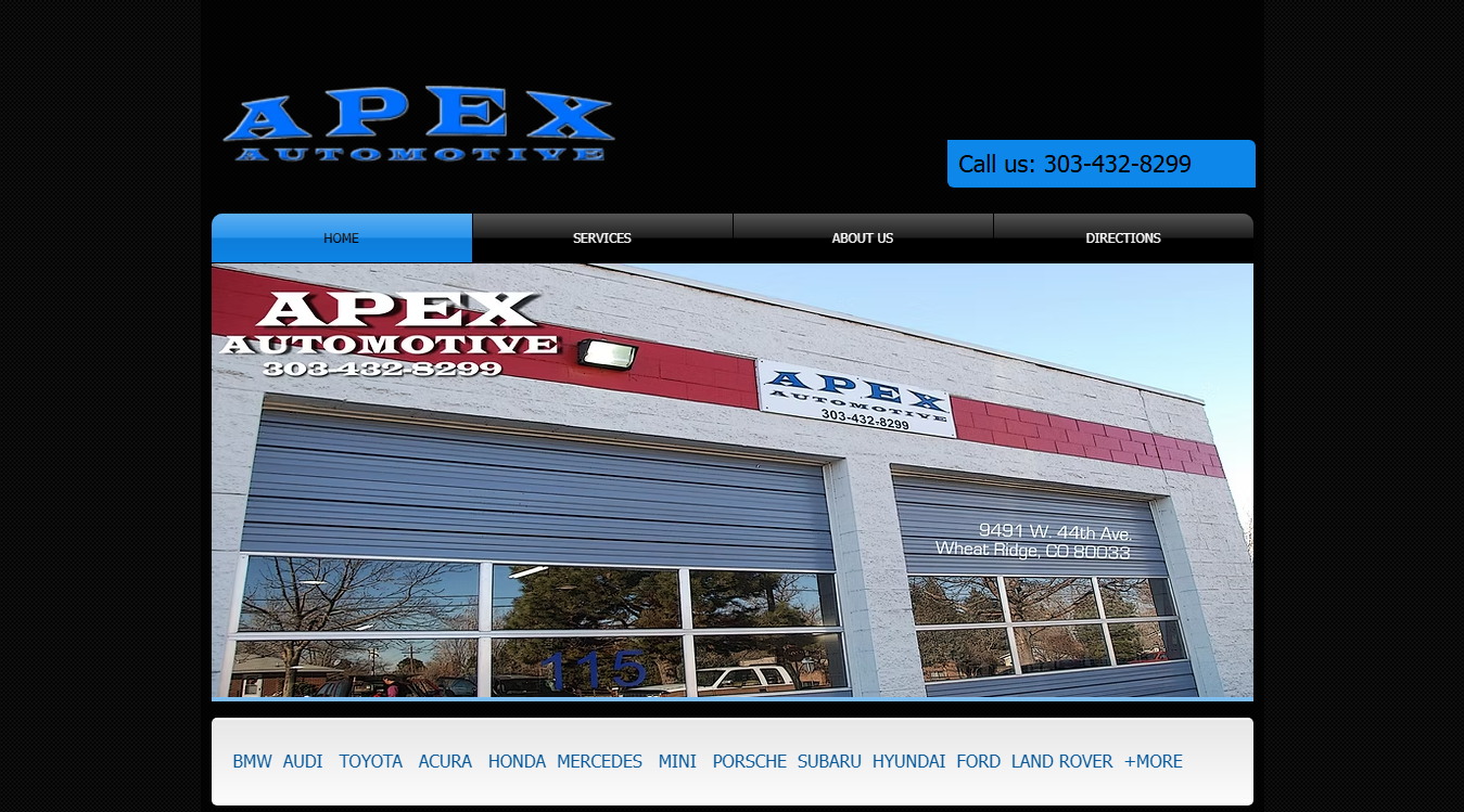 Website screenshot for Apex Automotive