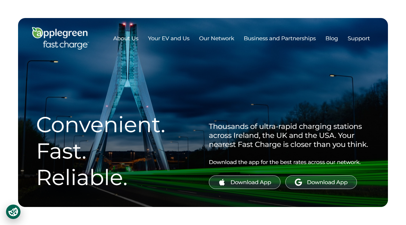 Website screenshot for Applegreen Electric Charging Station
