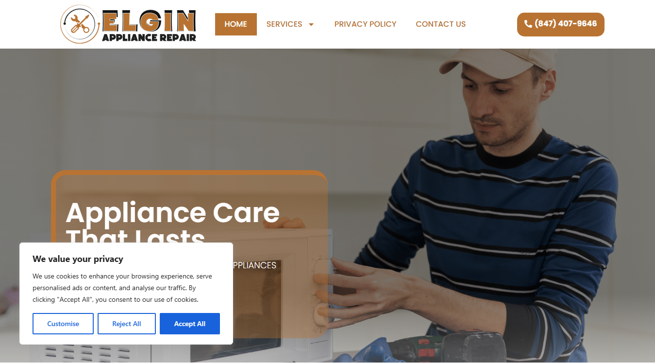 Website screenshot for Appliance Repair Elgin Experts
