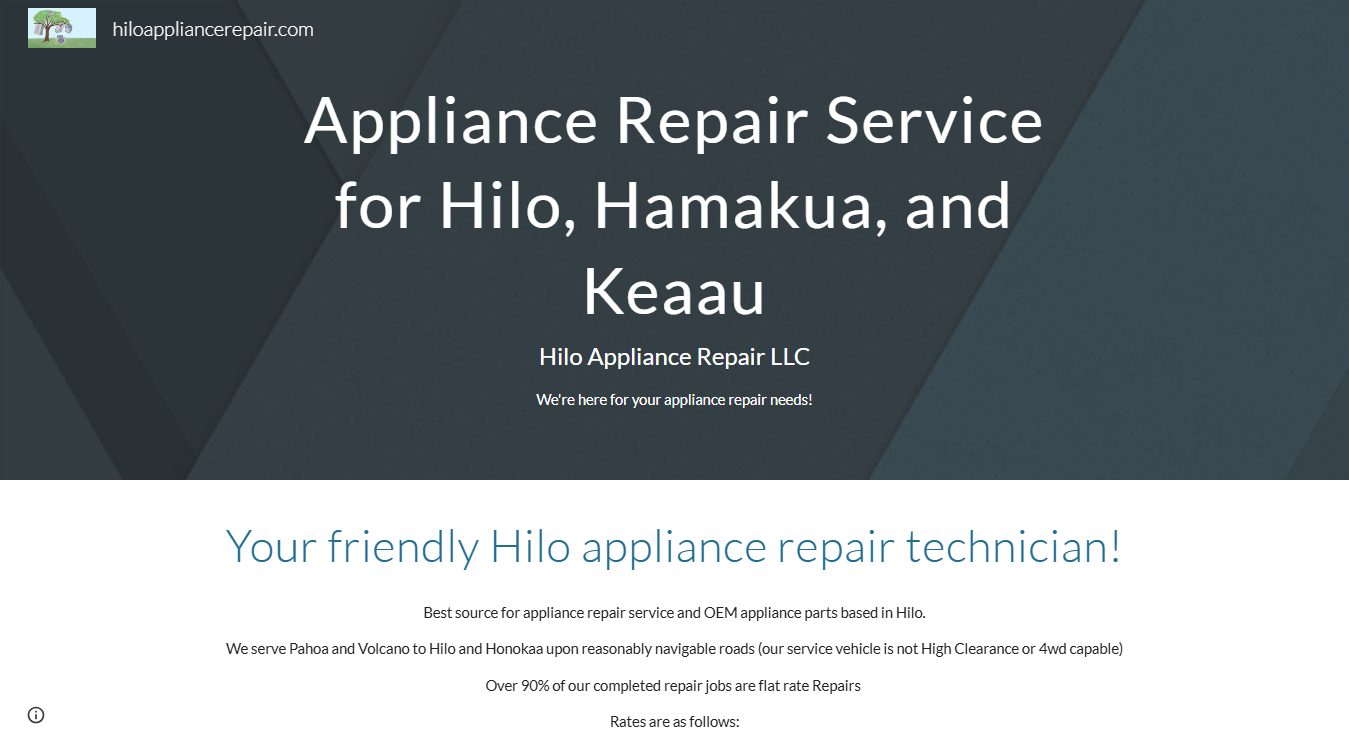 Website screenshot for Appliance Repair Services