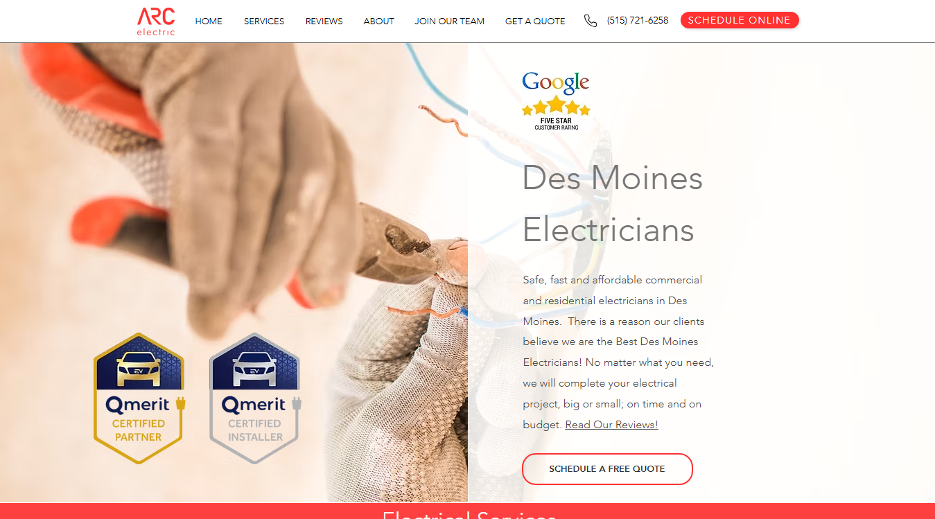 Website screenshot for Arc Electric