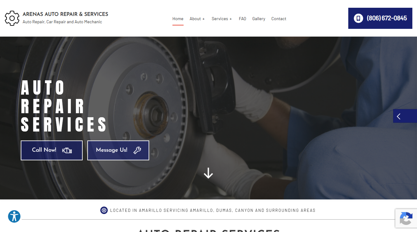 Website screenshot for Arenas Auto Repair & Services