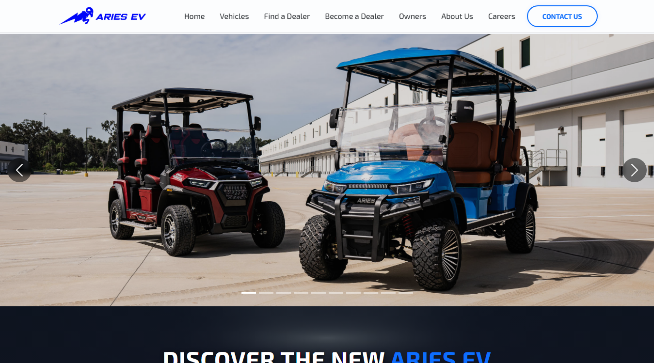 Website screenshot for Aries EV