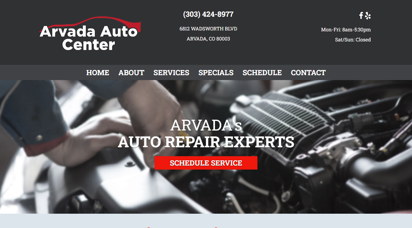 Website screenshot for Arvada Automotive Center