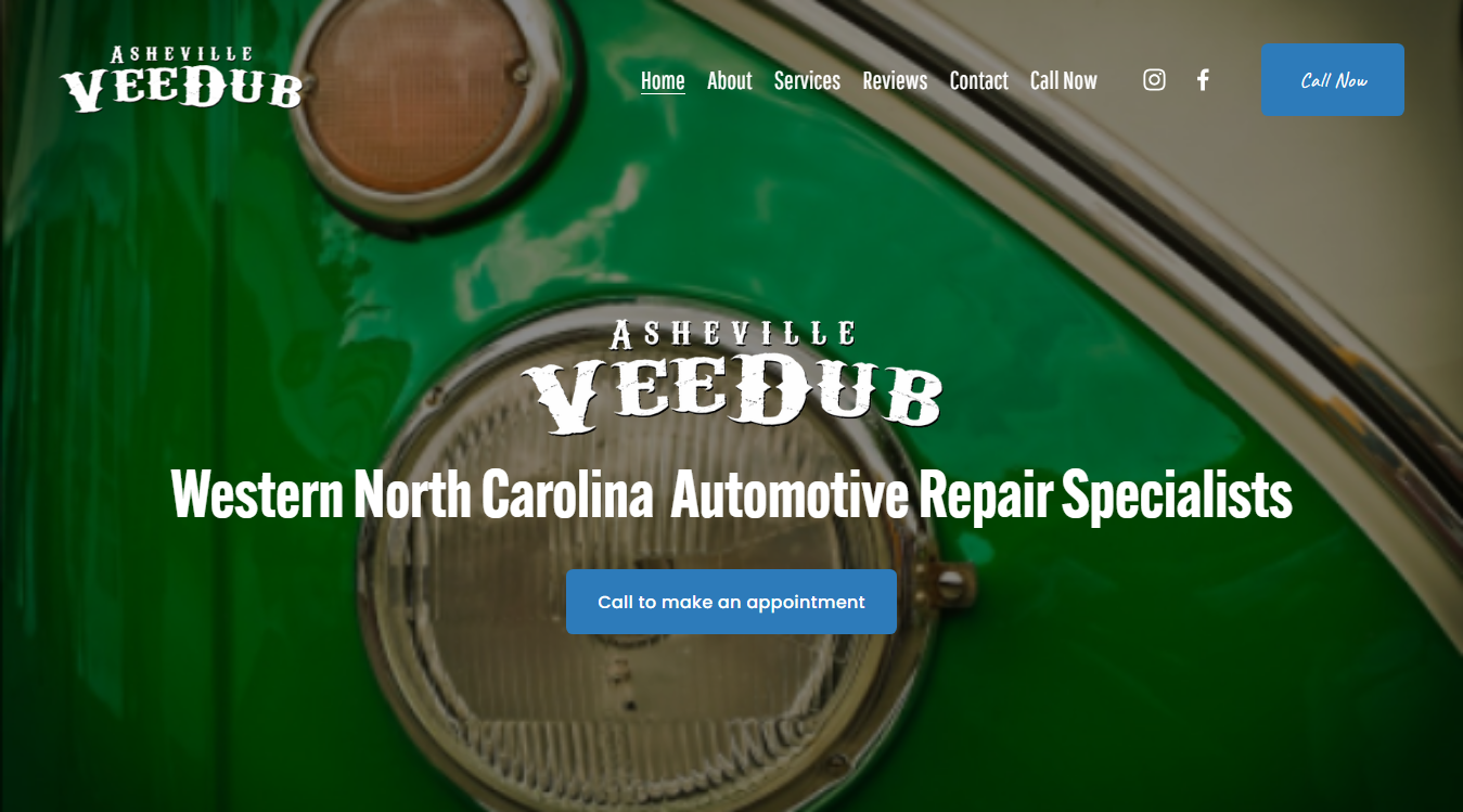 Website screenshot for Asheville VeeDub Mechanical